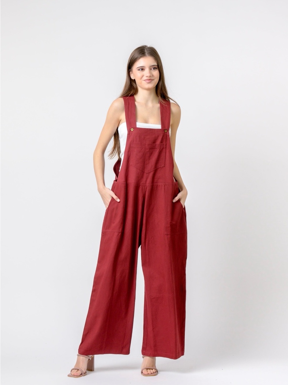 Rhea Burgundy Wide-Leg Overalls Jumpsuit s/m NWT retail $46